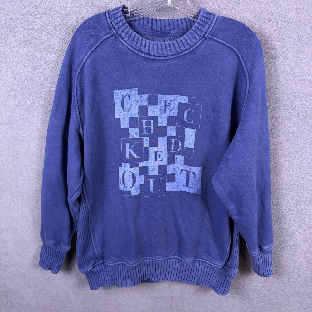 Aerie Women's Size XS‎ Blue Oversized Ribbed Checked Out Sweatshirt Comfy Faded